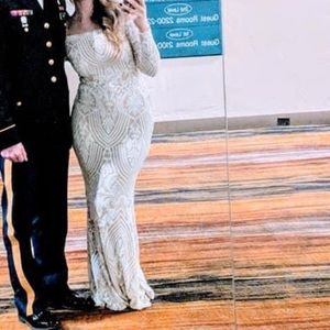 White and cream off the shoulder beaded gown- True to size